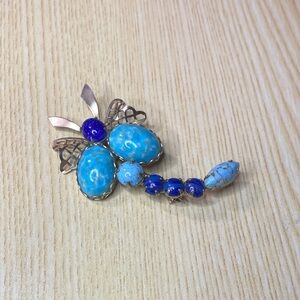 Elegant Vintage Blue and Gold Dragonfly Brooch